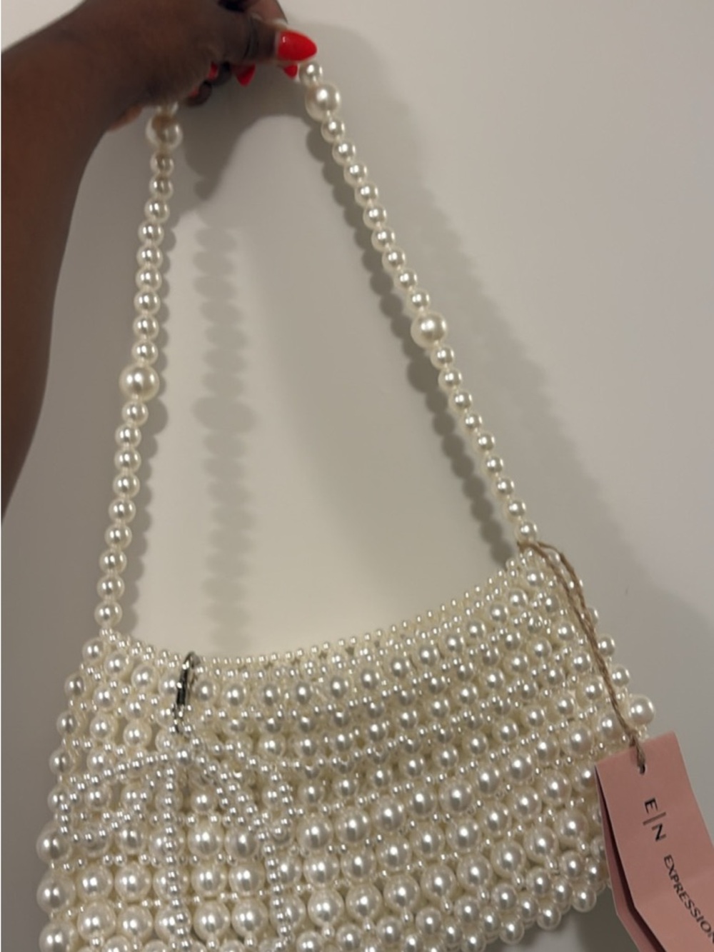 Pearl-Embellished Shoulder Bag - Cream